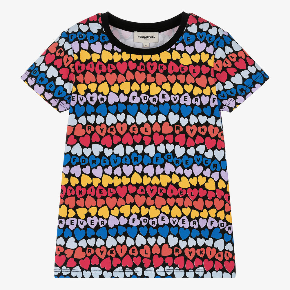 Sonia Rykiel Paris - Teen Girls Black Cotton Heart T-Shirt | Childrensalon