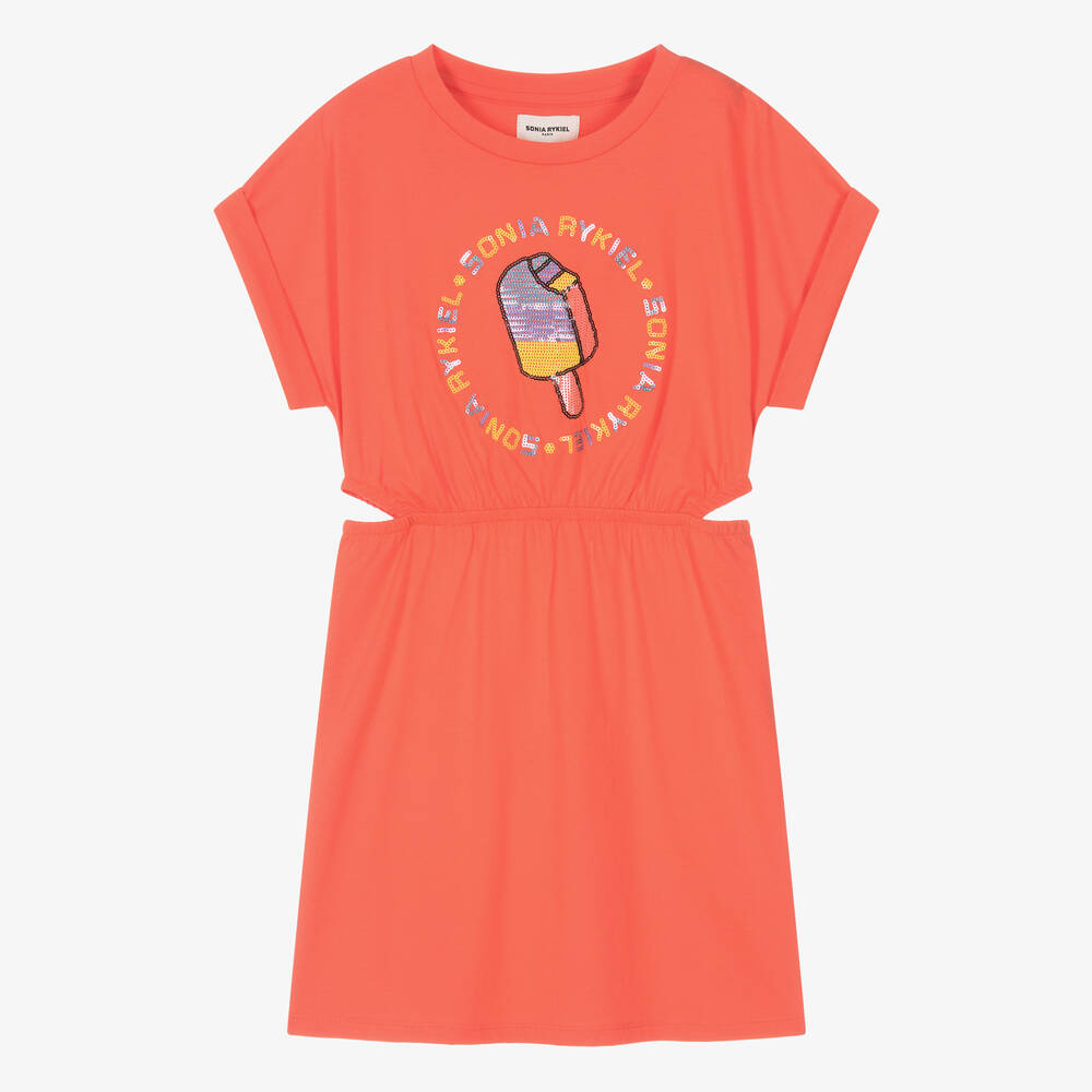 Sonia Rykiel Paris - فستان قطن عضوي جيرسي لون برتقالي للمراهقات | Childrensalon