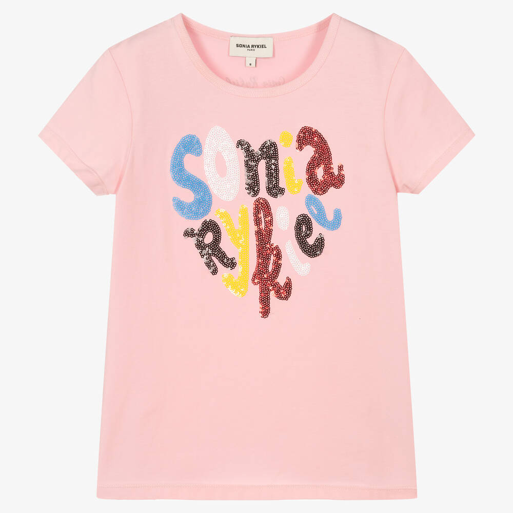 Sonia Rykiel Paris Teen Girls Pink Sequin Logo T-shirt