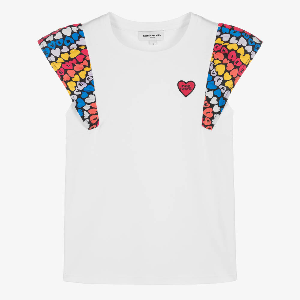 Sonia Rykiel Paris - Teen Girls White Cotton Heart T-Shirt | Childrensalon
