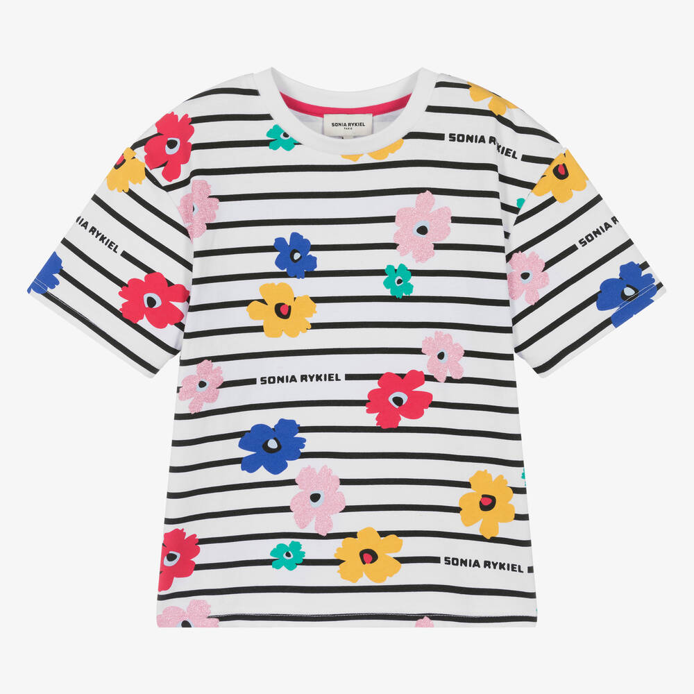 Sonia Rykiel Paris - Teen Girls White Striped & Floral T-Shirt | Childrensalon