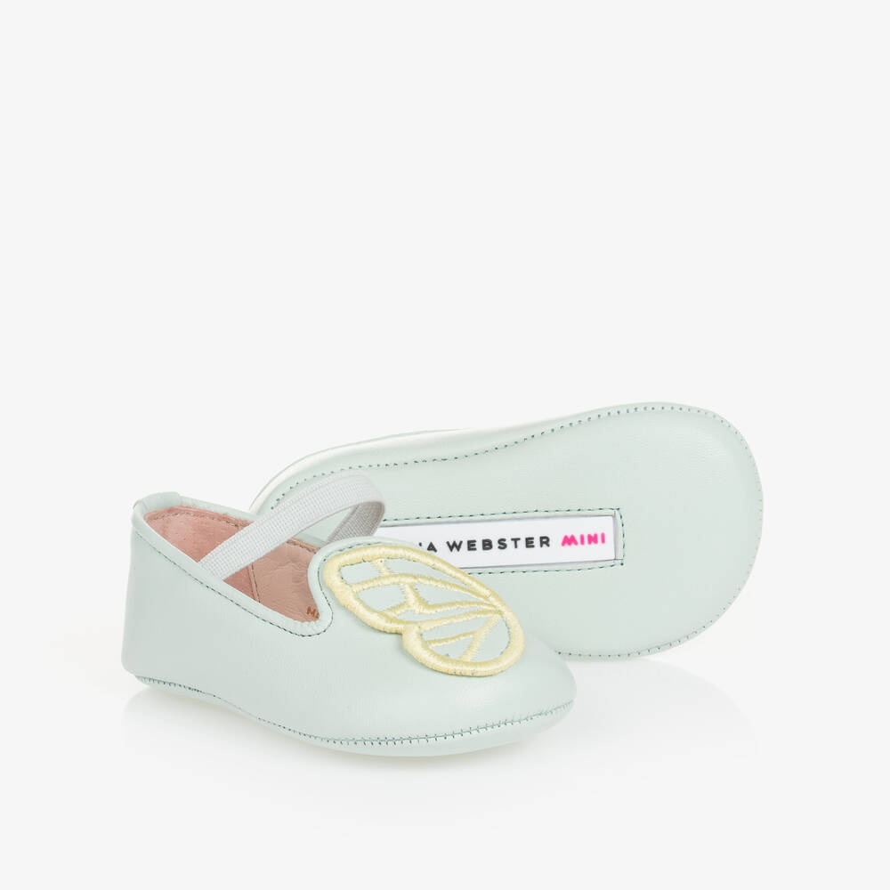 Sophia Webster Mini - حذاء جلد لون أخضر لمرحلة قبل المشي للمولودات | Childrensalon