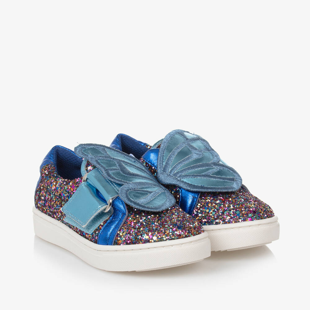 Sophia Webster Mini - Girls Blue Glitter Butterfly Trainers | Childrensalon