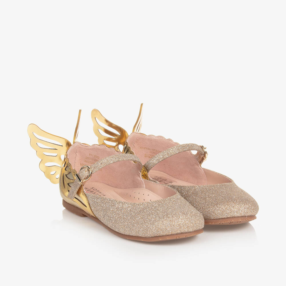 Sophia Webster Mini - Girls Gold Leather Heavenly Flat Shoes | Childrensalon