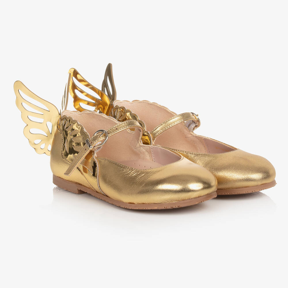 Sophia Webster Mini - Girls Gold Leather Heavenly Shoes | Childrensalon