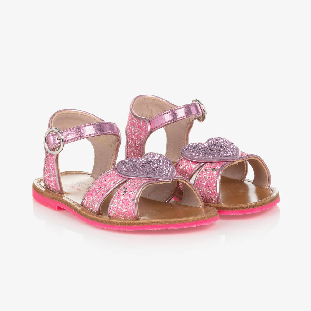 Sophia Webster Mini - Girls Pink Leather & Glitter Sandals | Childrensalon