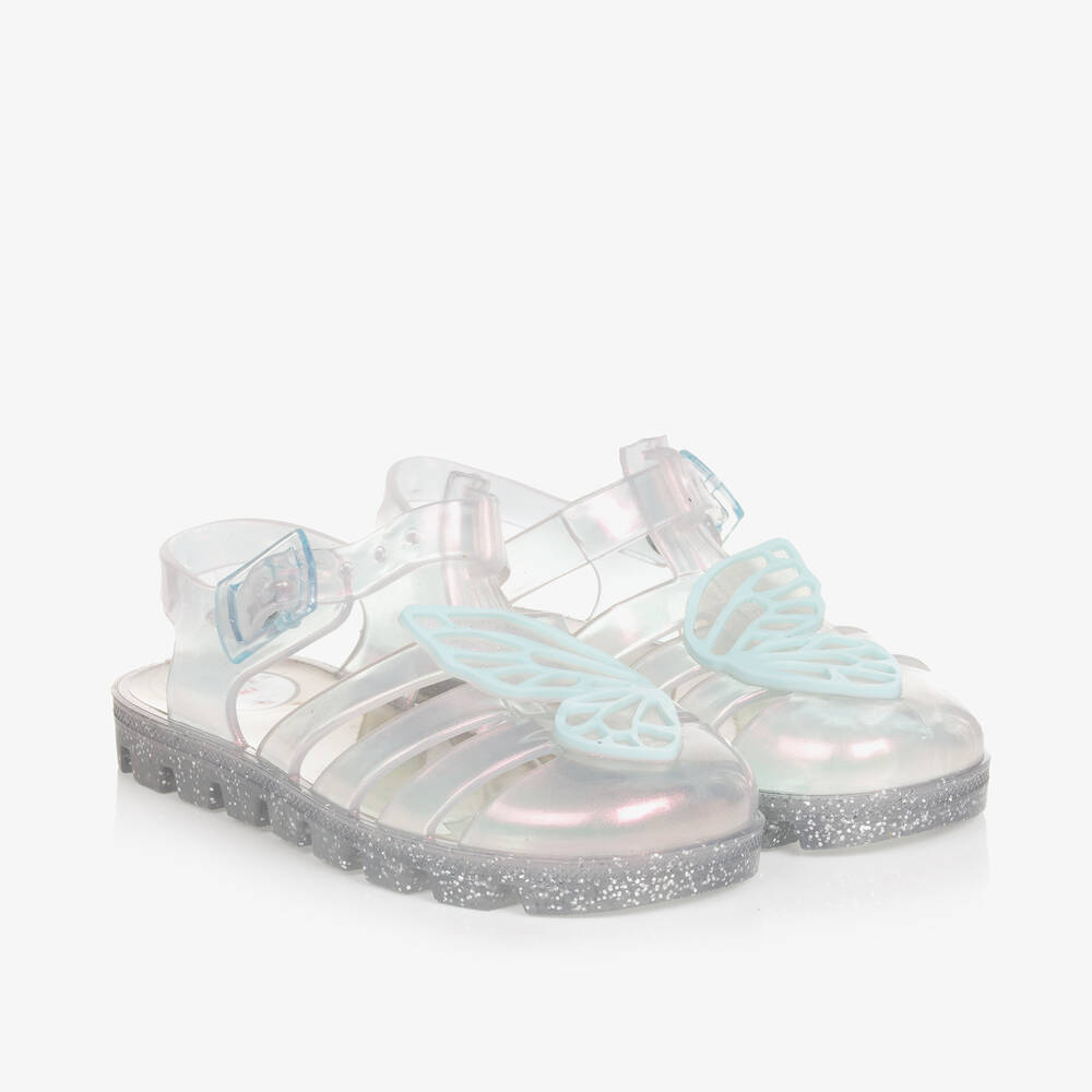 Sophia Webster Mini - Girls Silver Butterfly Jelly Sandals | Childrensalon