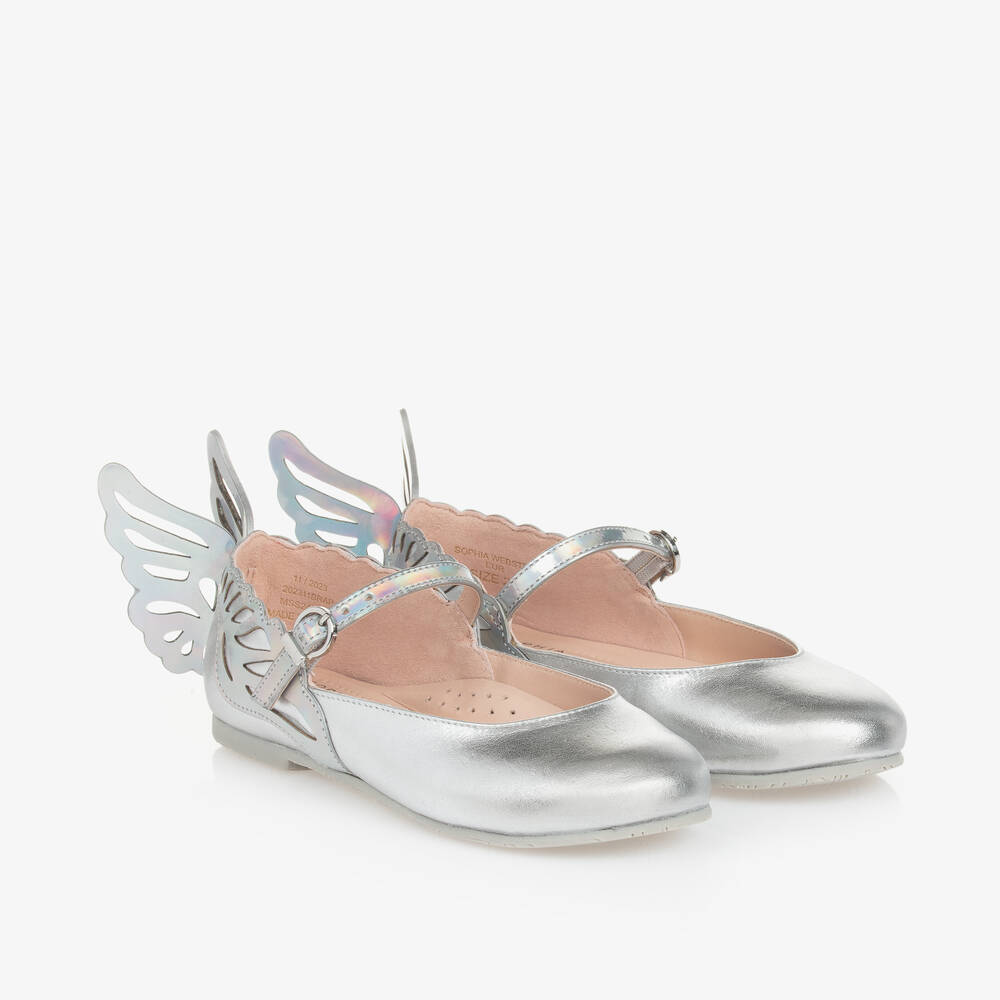 Sophia Webster Mini - Girls Silver Leather Heavenly Shoes | Childrensalon