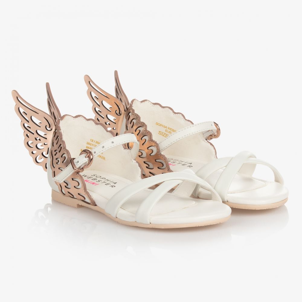 Sophia Webster Mini - Girls White Leather Sandals | Childrensalon