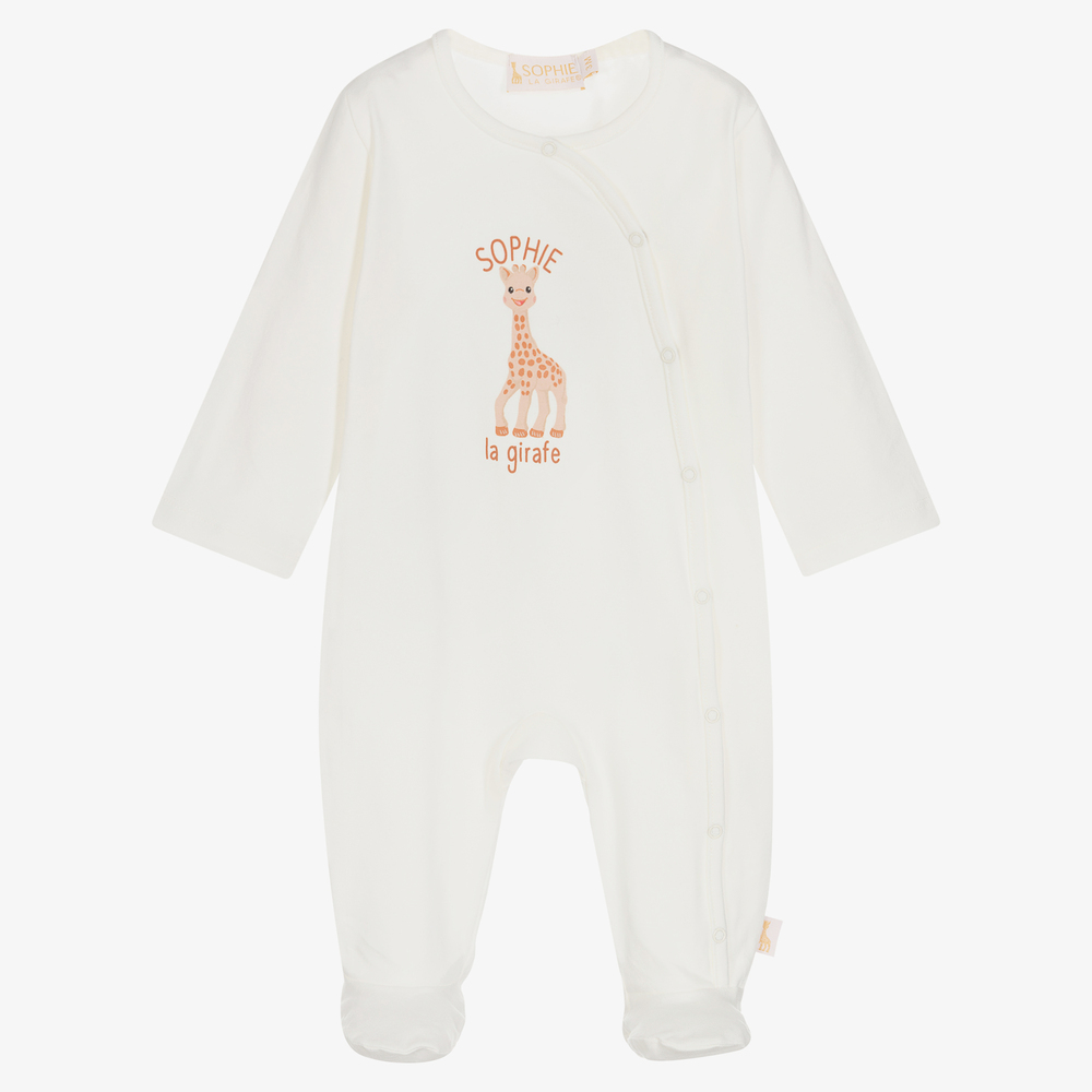 Sophie la Girafe - Ivory Cotton Logo Babygrow | Childrensalon