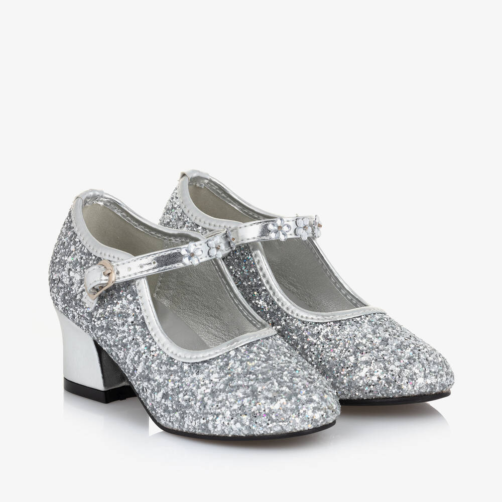 Souza - Girls Silver Glitter Heeled Shoes | Childrensalon
