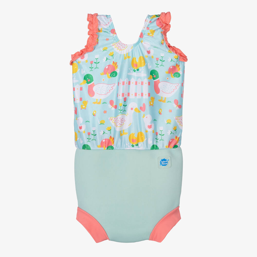 Splash About - Girls Blue Happy Nappy Swimsuit (UPF50+) | Childrensalon