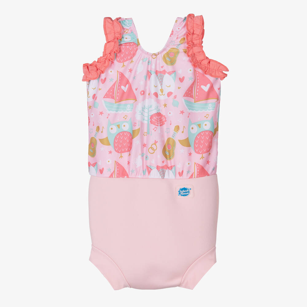 Splash About - Girls Pink Happy Nappy Swimsuit (UPF50+) | Childrensalon