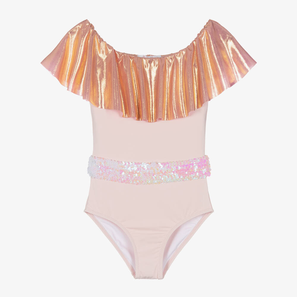 Stella Cove - Girls Pink Metallic Ruffle Swimsuit | Childrensalon