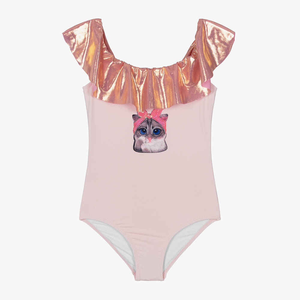 Stella Cove - Girls Pink Ruffle Kitten Swimsuit | Childrensalon