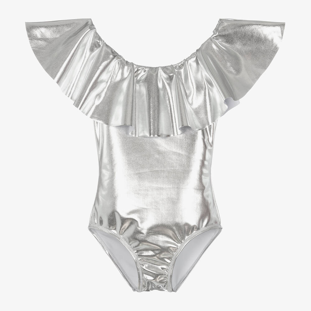 Stella Cove - Girls Silver Ruffle Swimsuit | Childrensalon