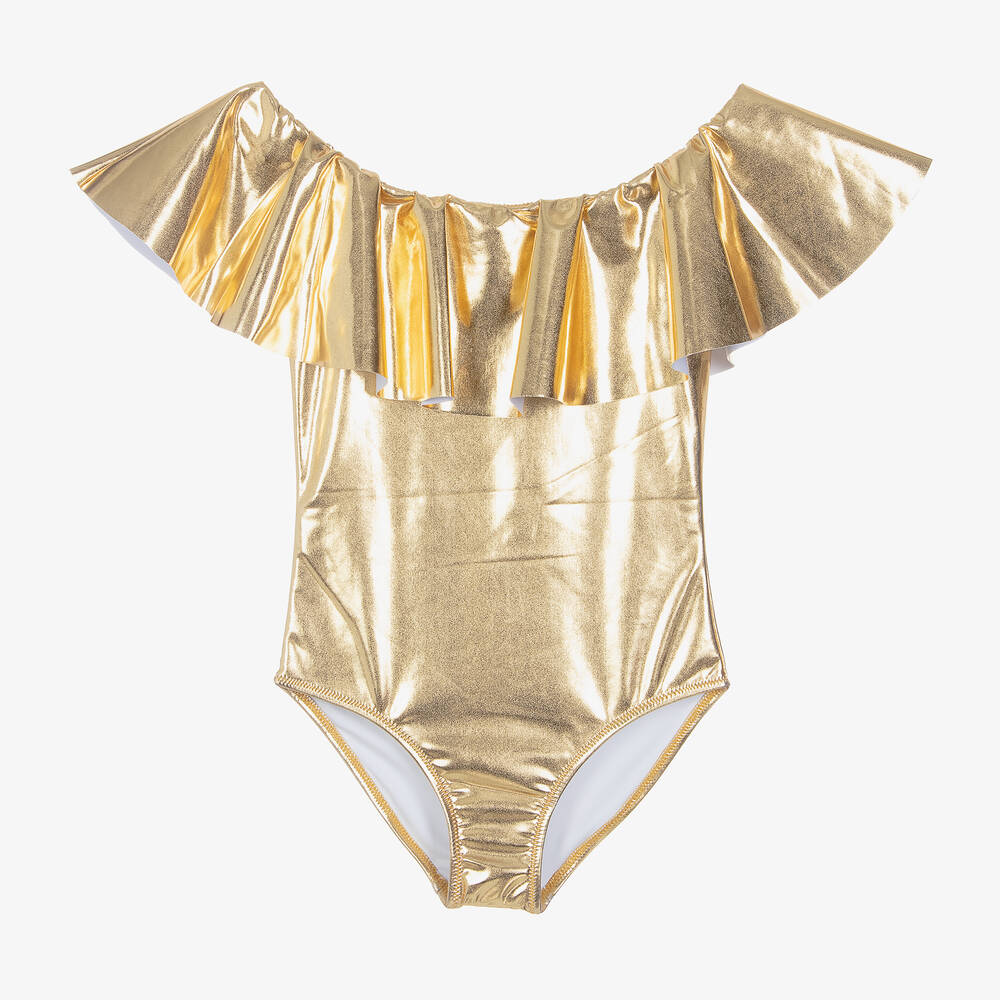 Stella Cove - Teen Girls Metallic Gold Ruffle Swimsuit | Childrensalon
