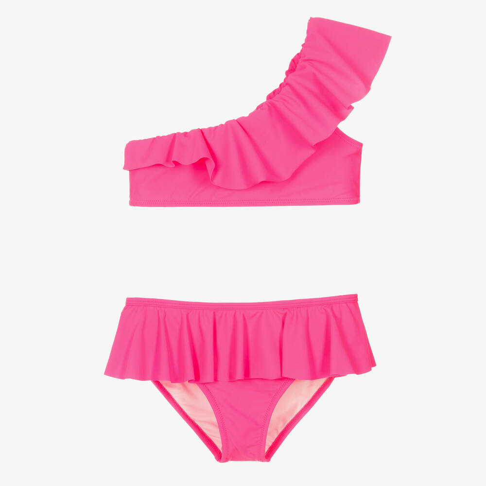Stella Cove Teen Girls Neon Pink One Shoulder Bikini
