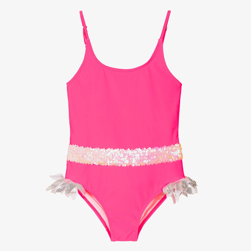 Stella Cove Teen Girls Neon Pink Sequin & Ruffle Swimsuit