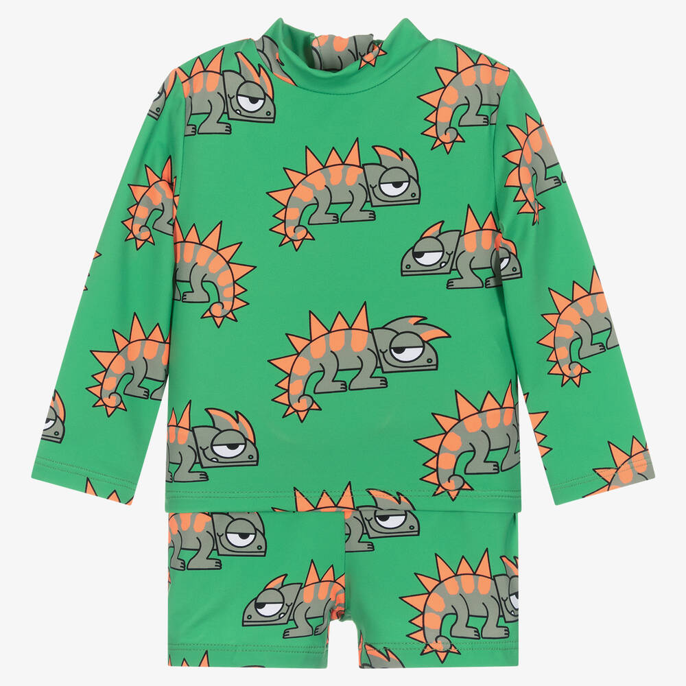Stella McCartney Kids - Зеленый купальный костюм с гекконами (UPF50+) | Childrensalon