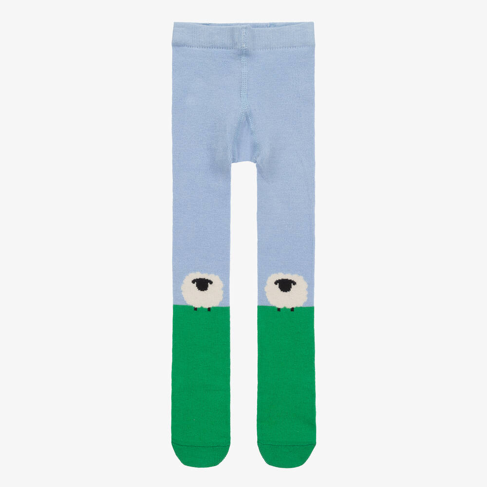 Stella McCartney Kids - Baby Girls Blue Cotton Knit Sheep Tights  | Childrensalon