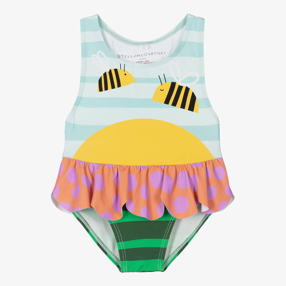 Shop Stella Mccartney Kids Baby Girls Blue & Pink Bee Swimsuit (upf50+)