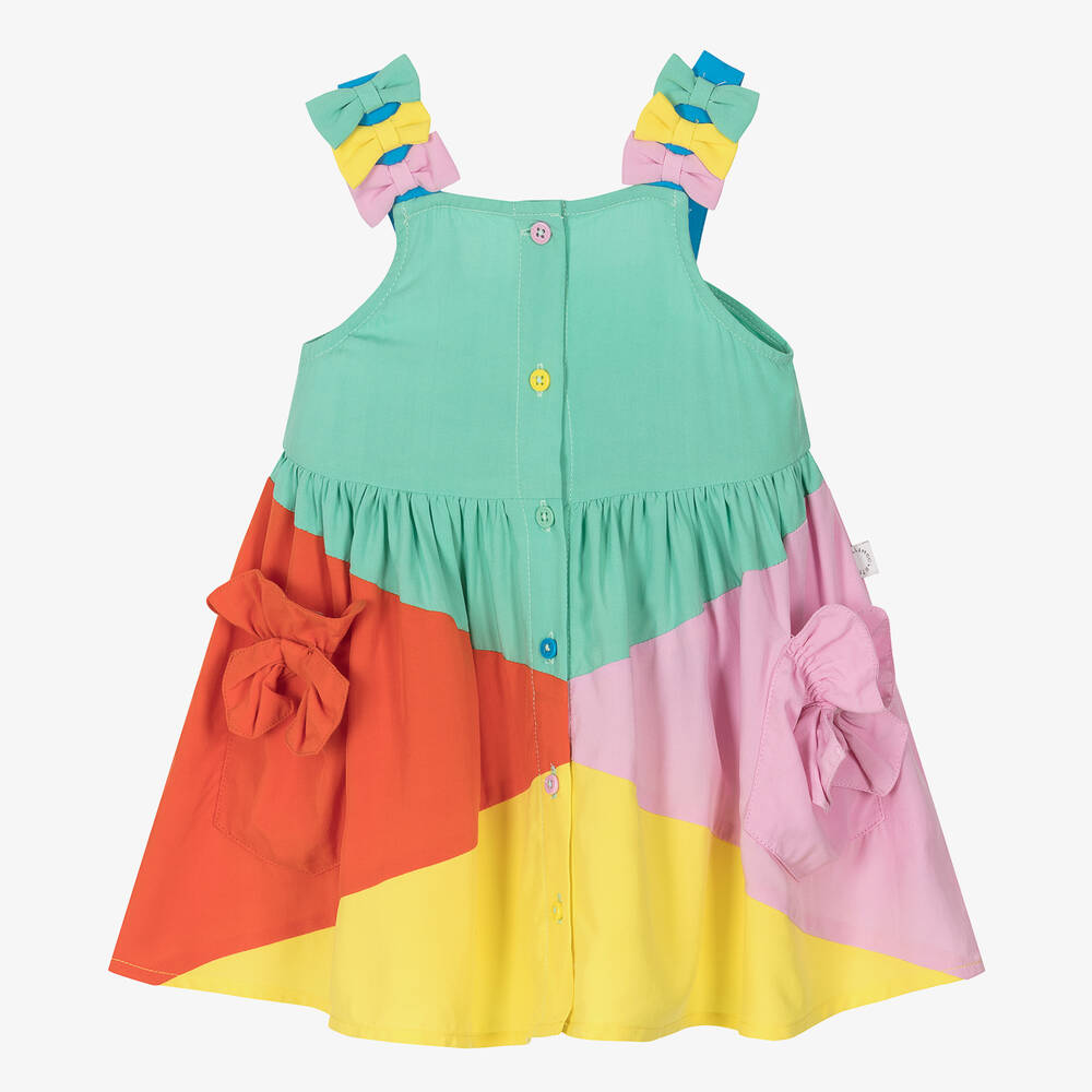 Stella McCartney Kids - Baby Girls Green Colourblock Bow Dress | Childrensalon