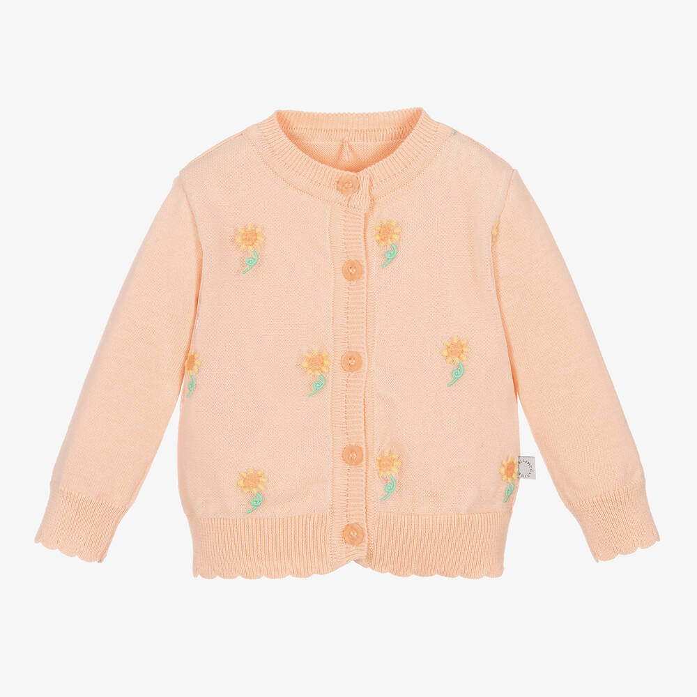 Shop Stella Mccartney Kids Baby Girls Orange Floral Cotton Knit Cardigan