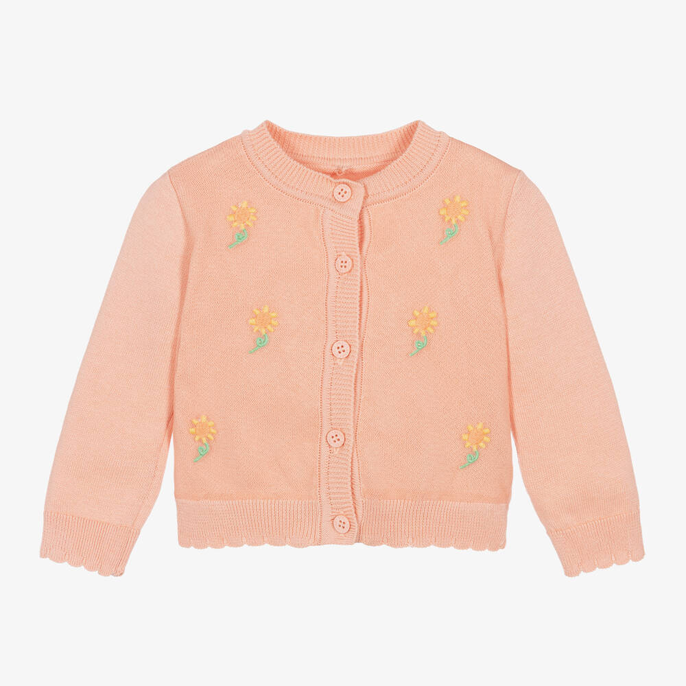 Stella McCartney Kids - Baby Girls Orange Floral Cotton Knit Cardigan | Childrensalon