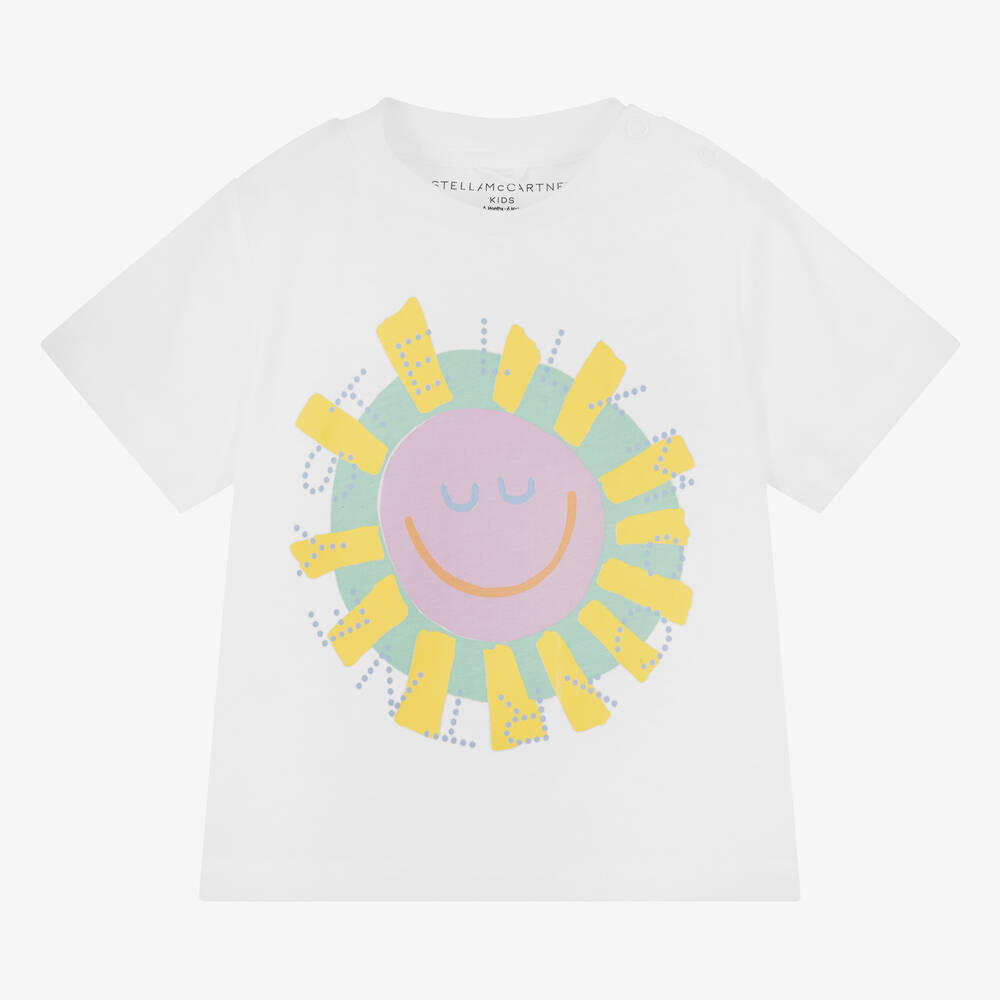 Stella McCartney Kids - Baby Girls White Organic Cotton Sun T-Shirt | Childrensalon