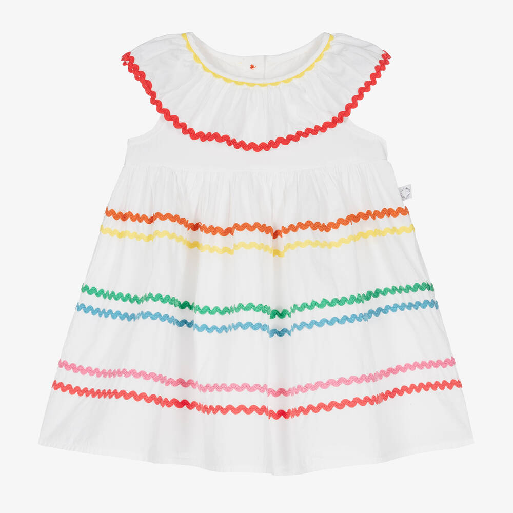 Stella McCartney Kids - Baby Girls White Rainbow Stripe Dress | Childrensalon