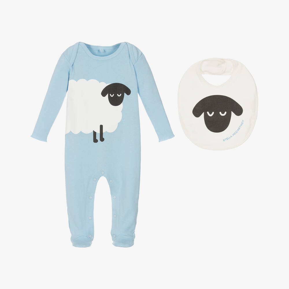 Stella McCartney Kids - Blue Sheep Print Cotton Babysuit Gift Set | Childrensalon