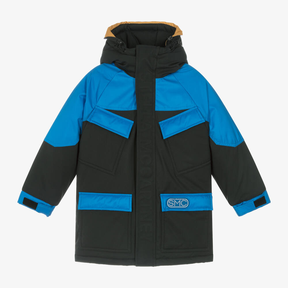 Stella McCartney Kids - Boys Black & Blue Hooded Coat | Childrensalon