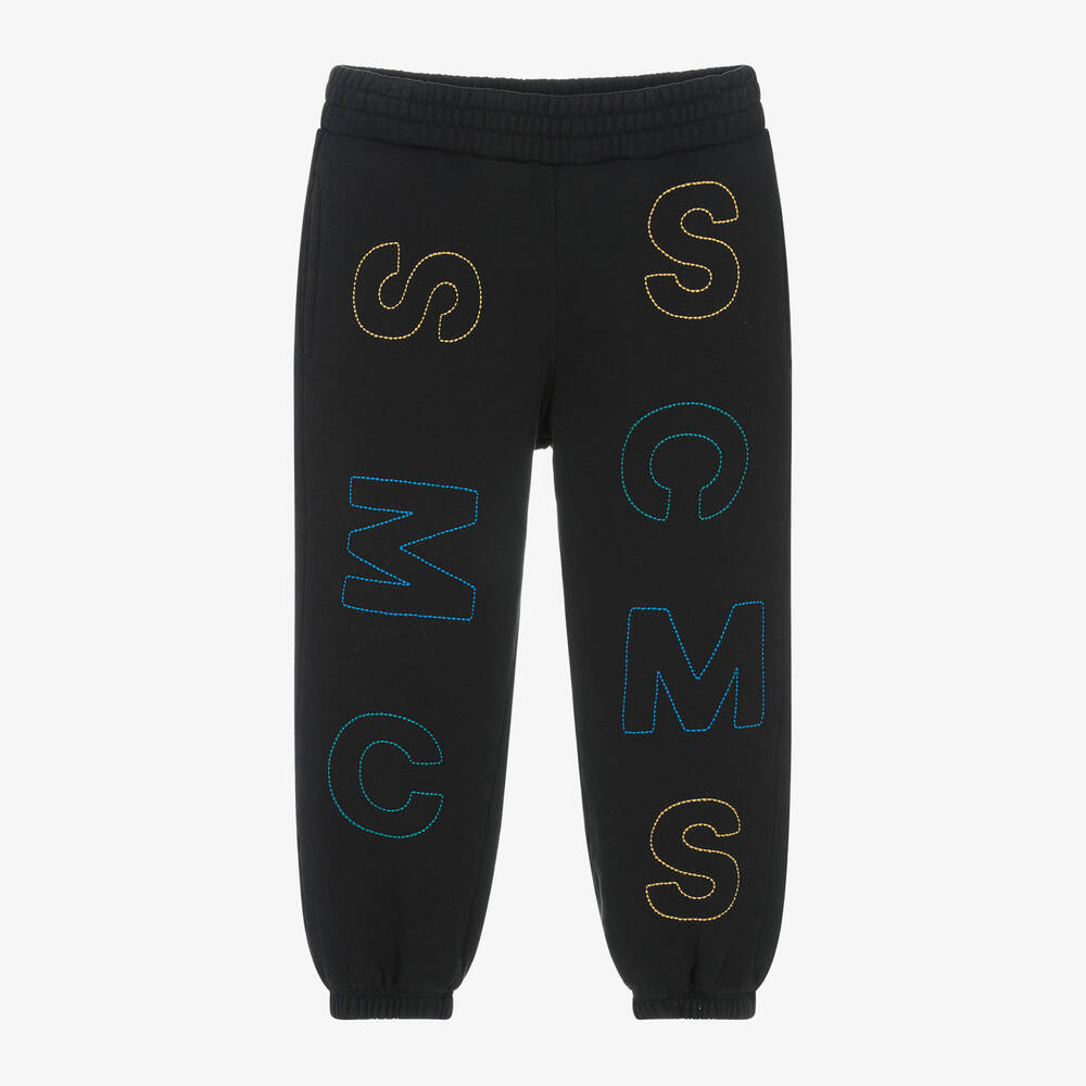Stella McCartney Kids - Boys Black Cotton SMC Logo Joggers | Childrensalon