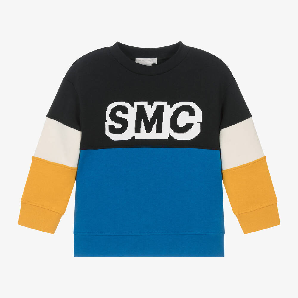 Stella McCartney Kids - Boys Blue Colourblock Cotton Sweatshirt | Childrensalon