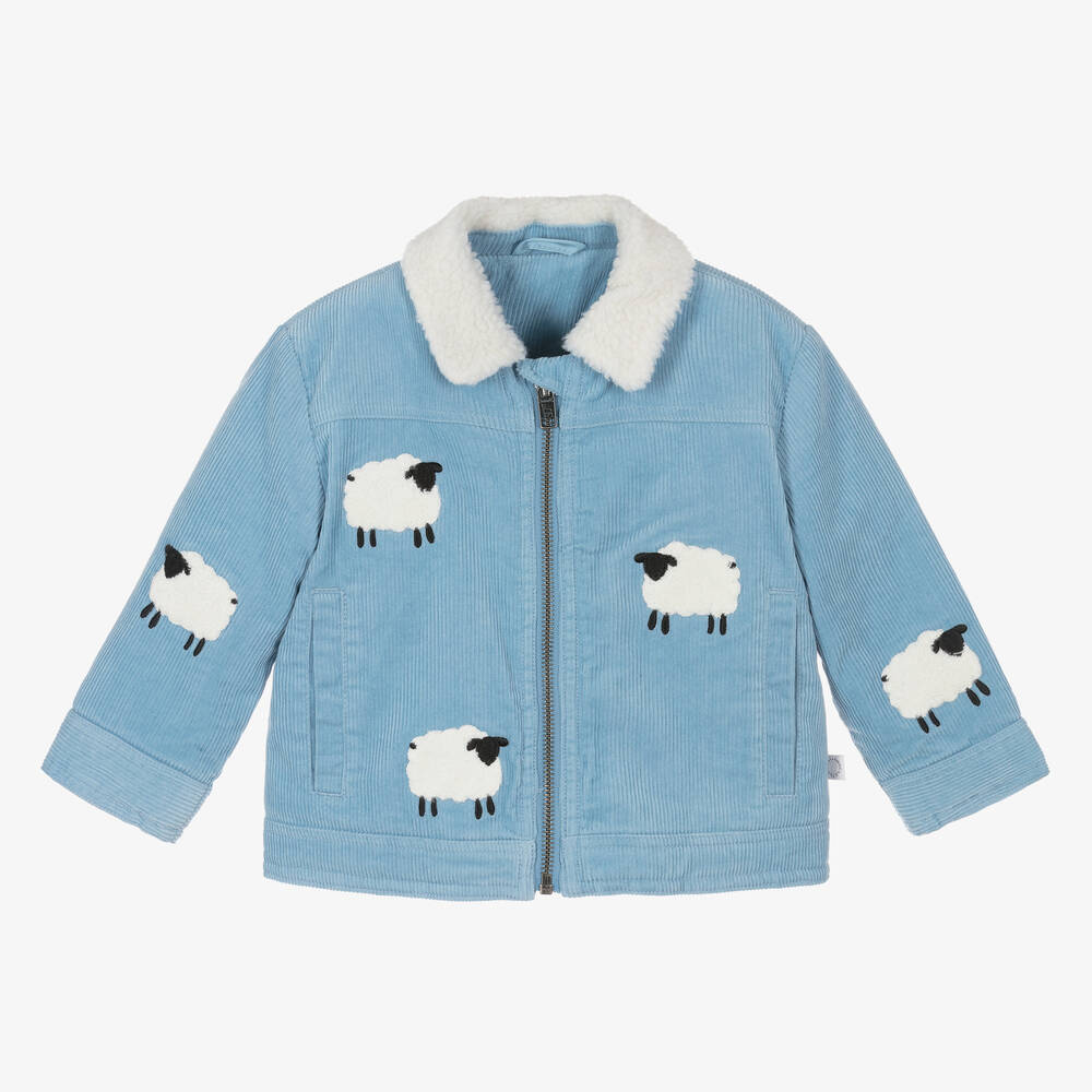 Stella McCartney Kids - Veste en jean bleue avec col en sherpa et imprimé moutons | Childrensalon