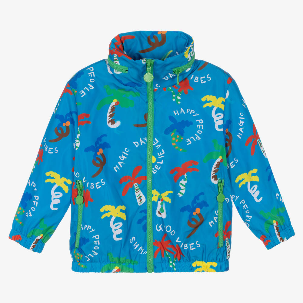 Stella McCartney Kids - Голубая куртка с капюшоном и пальмами | Childrensalon