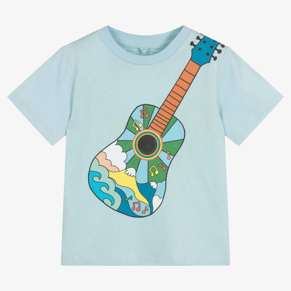 Stella McCartney Kids - Голубая футболка из органического хлопка с гитарой | Childrensalon