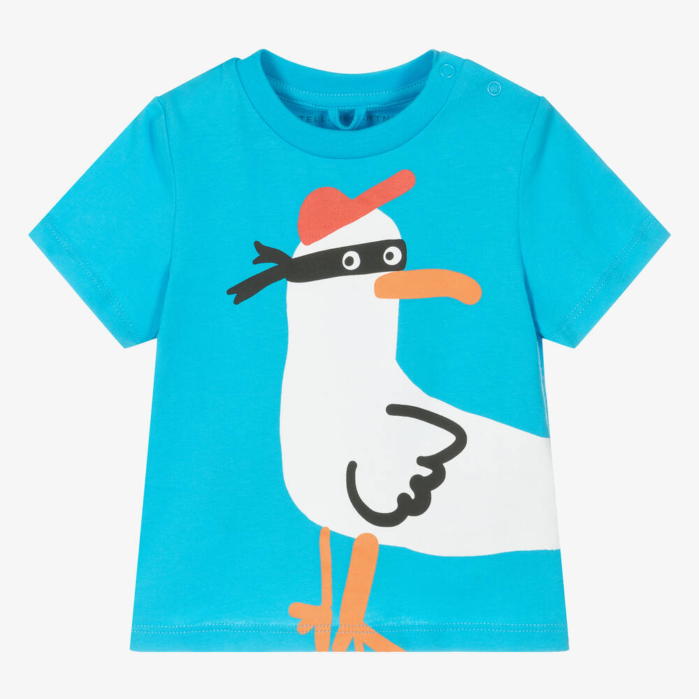 Stella McCartney Kids - Boys Blue Organic Cotton Seagull T-Shirt | Childrensalon