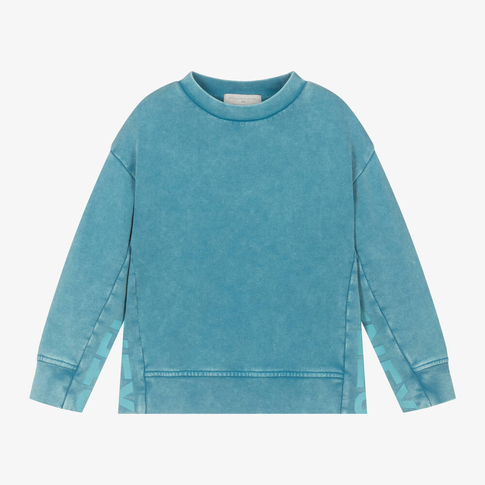 Stella McCartney Kids - Boys Blue Stone Wash Cotton Sweatshirt | Childrensalon