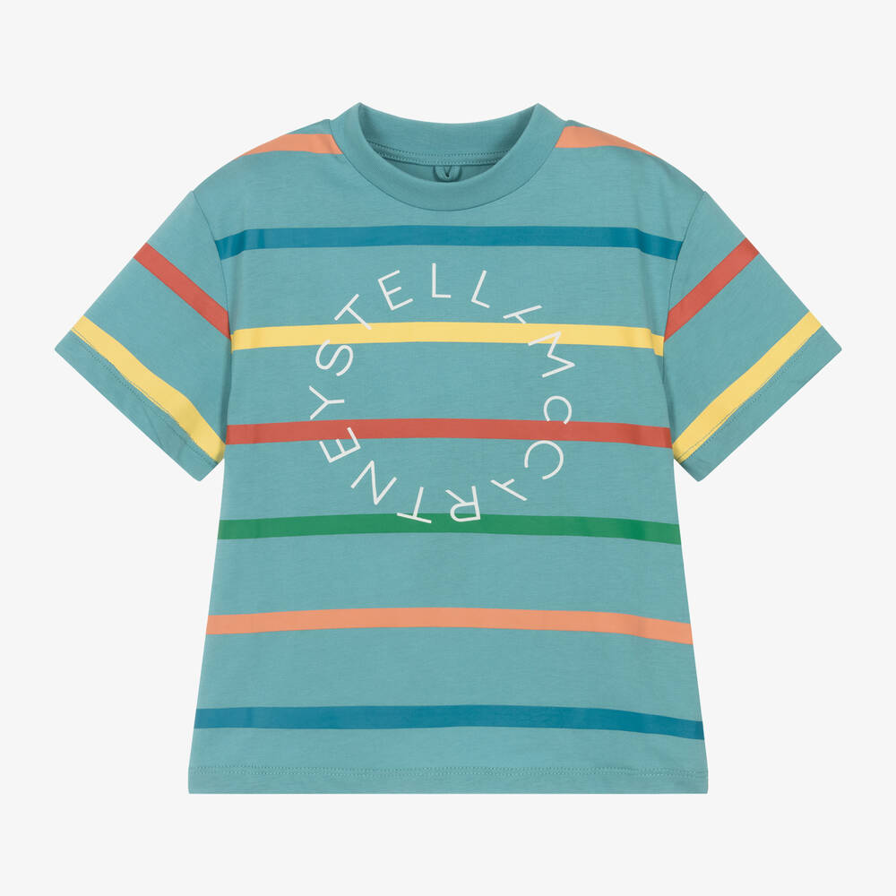 Stella McCartney Kids - تيشيرت قطن عضوي مقلم لون أزرق للأولاد | Childrensalon