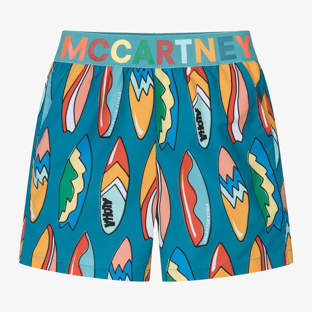 Stella McCartney Kids - Boys Blue Surfboard Print Swim Shorts | Childrensalon