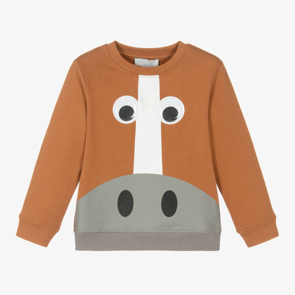 Stella McCartney Kids - سويتشيرت قطن عضوي لون بني للأولاد | Childrensalon