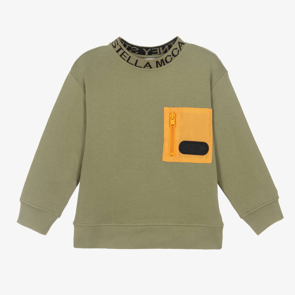 Stella McCartney Kids - Boys Green Cotton Pocket Sweatshirt | Childrensalon