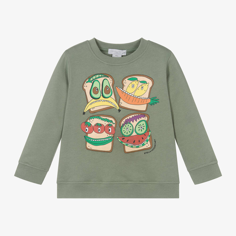 Stella McCartney Kids - Зеленый хлопковый свитшот с сэндвичами для мальчиков | Childrensalon