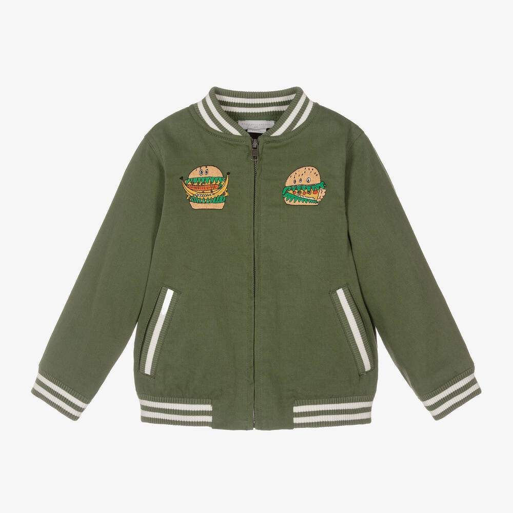 Stella McCartney Kids - Зеленая хлопковая куртка-бомбер на молнии для мальчиков | Childrensalon