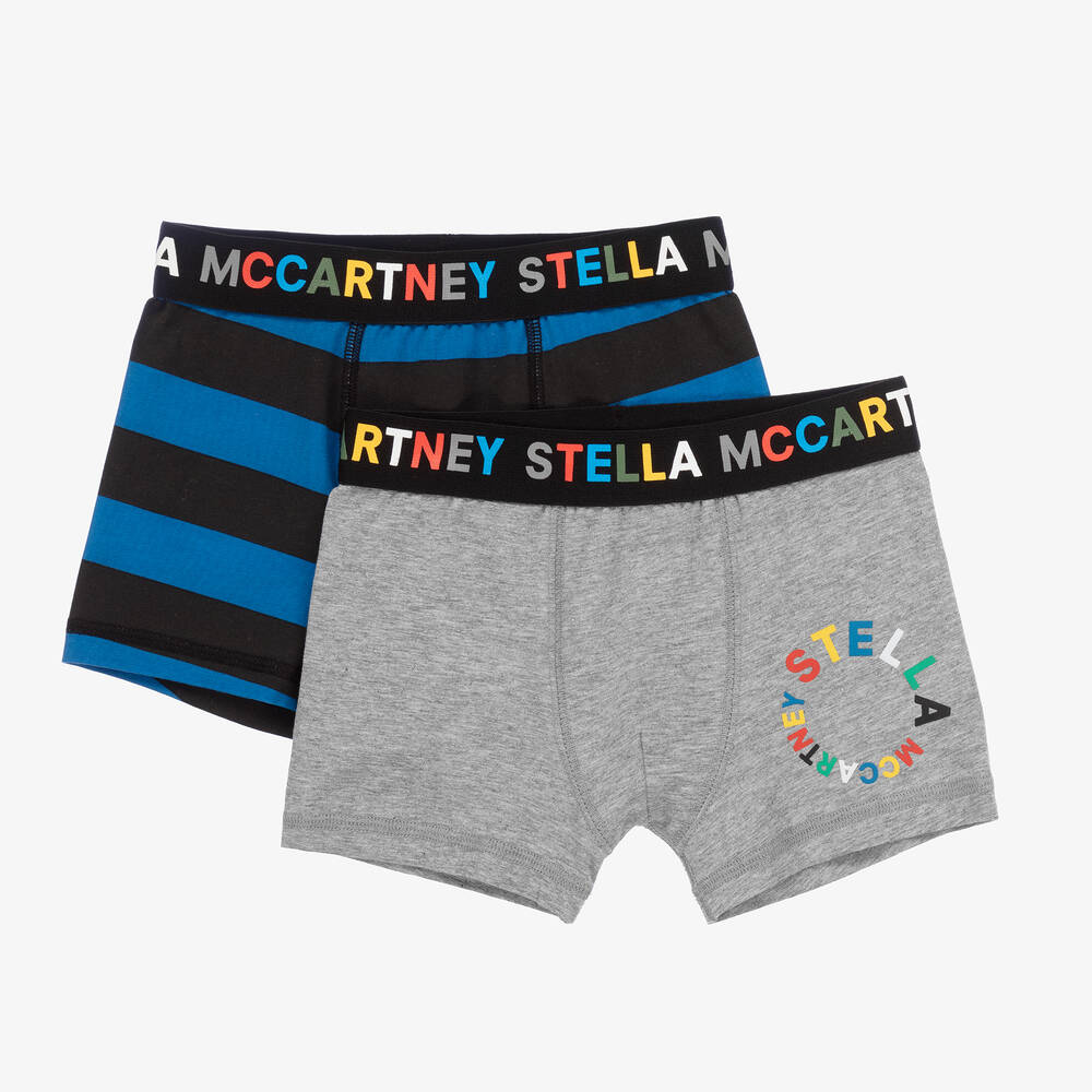 Stella McCartney Kids - Boys Grey & Blue Boxer Shorts (2 Pack) | Childrensalon