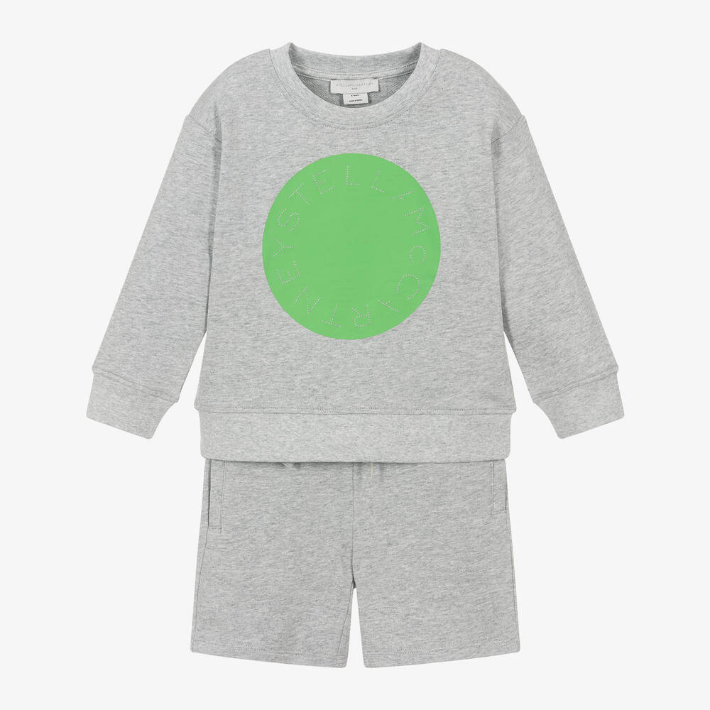 Stella Mccartney Babies'  Kids Boys Grey Cotton Circular Logo Shorts Sets