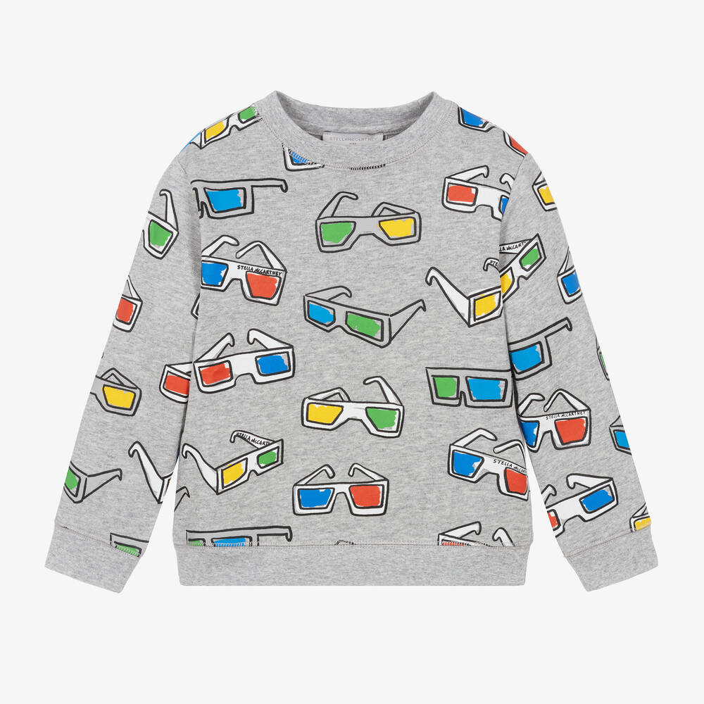 Stella McCartney Kids - Boys Grey Cotton Glasses Sweatshirt | Childrensalon