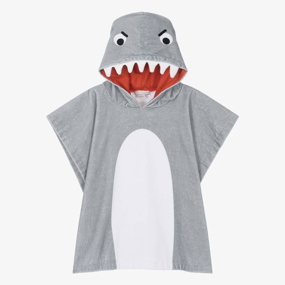 Stella McCartney Kids - Boys Grey Cotton Shark Poncho Towel | Childrensalon